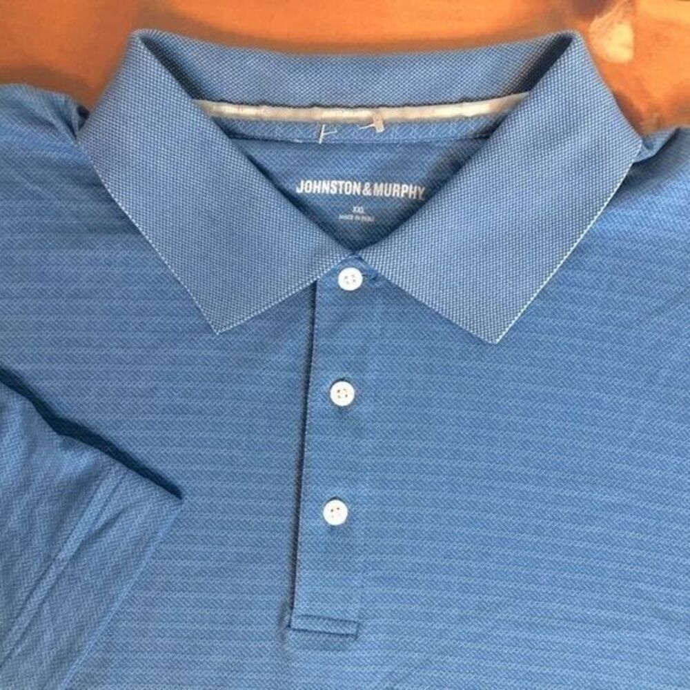 Johnston & Murphy Men's XXL Blue Pima Cotton 1/4 Button Short Sleeve Golf Polo